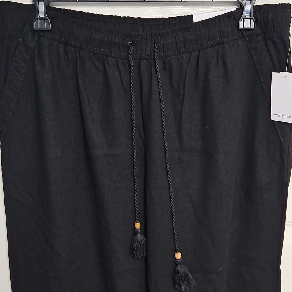 Westbound Linen Blend Mid Rise Straight Leg Lightweight Pant: Black: Size- 2X - Picture 2 of 13